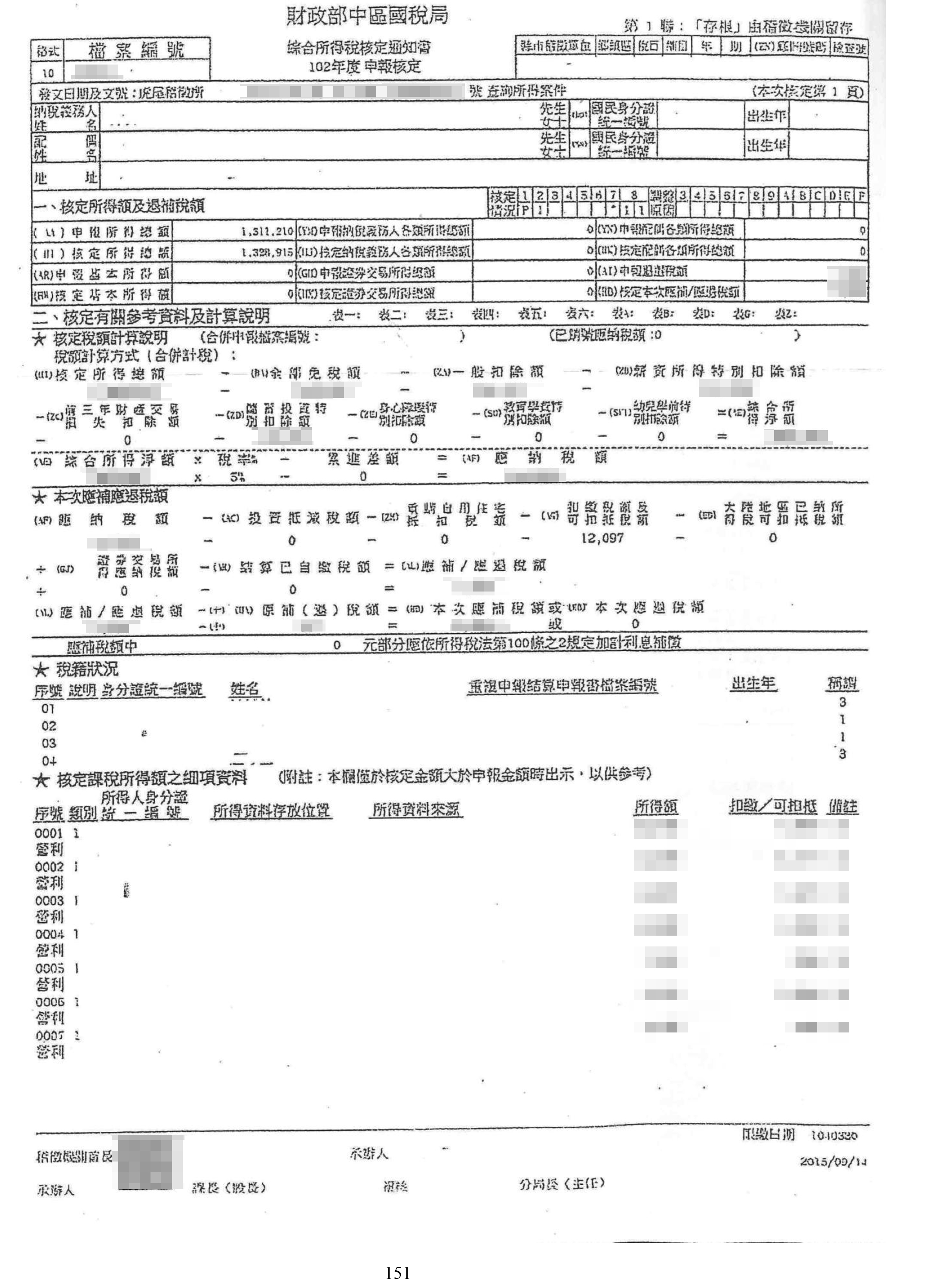 所得稅核定通知書